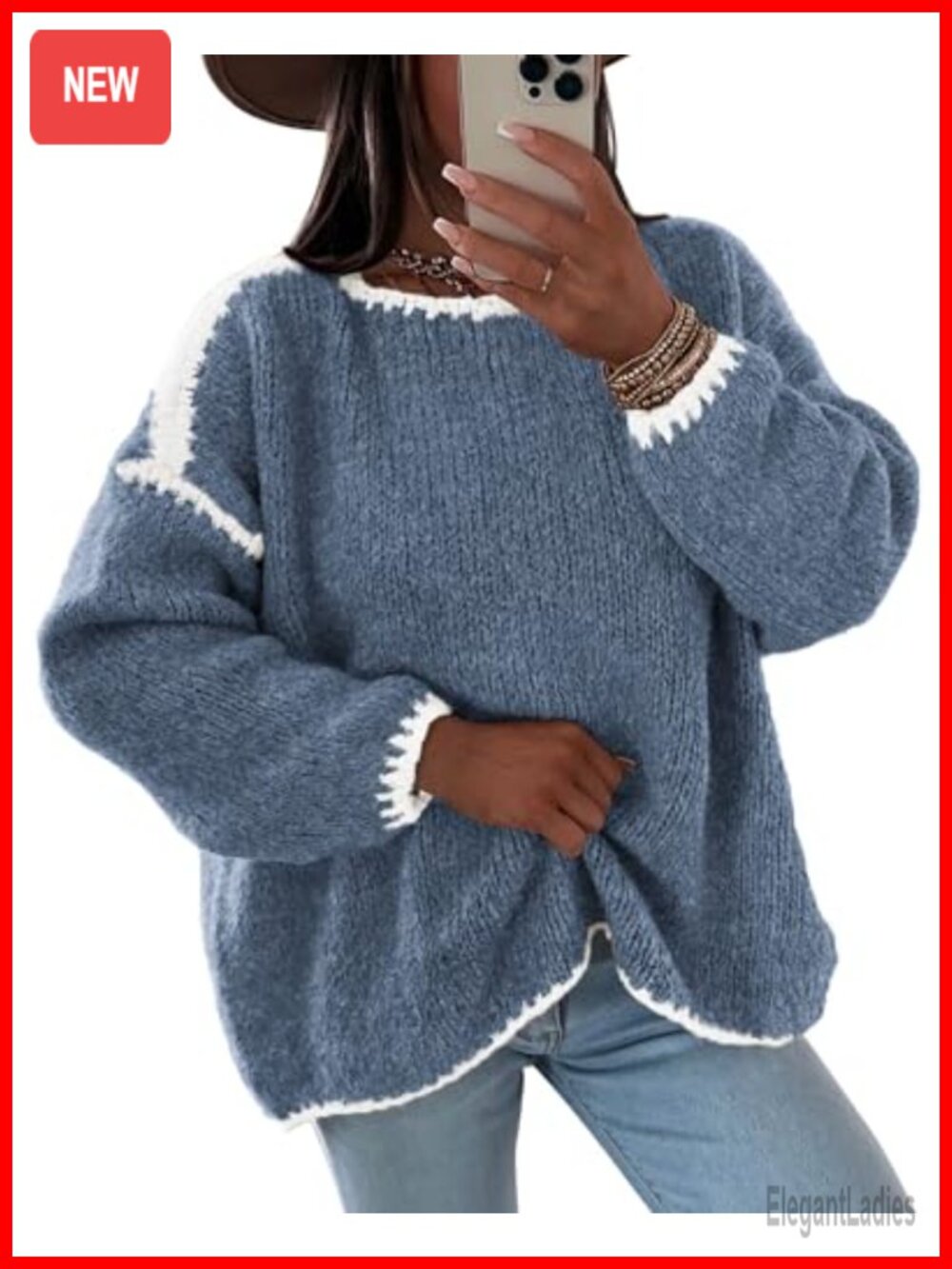 Oversized Chunky Knit Pullover Sweater Drop Shoulder Crewneck